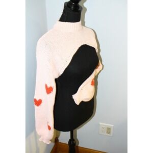 Y2K Knit Shrug PINK Bolero Cropped Sweater Heart Accent Mock Neck Pink‎ Small S